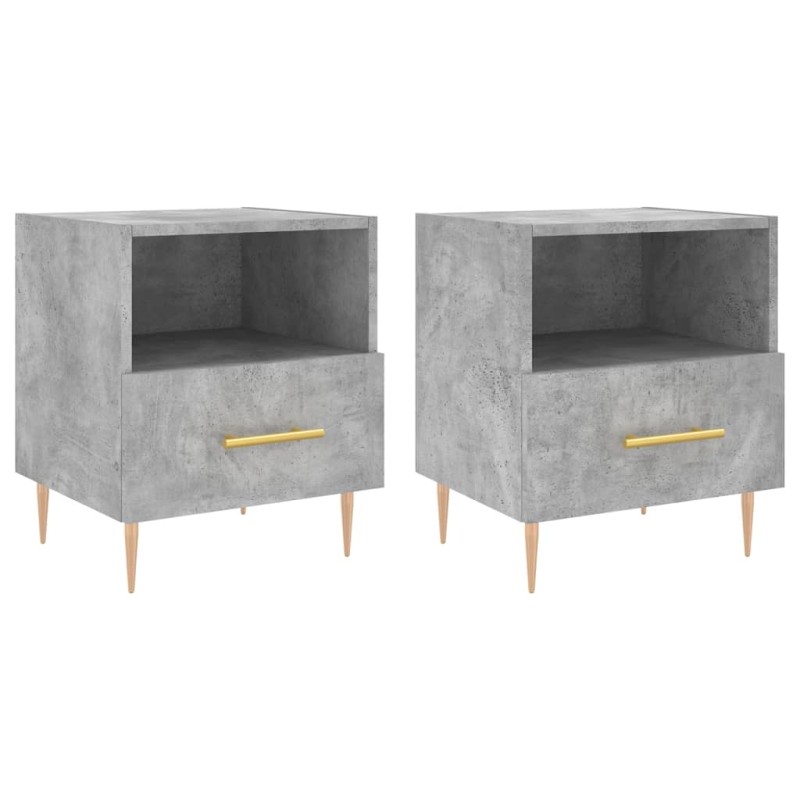 vidaXL Κομοδίνα 2 τεμ. Γκρι Σκυροδεμ. 40 x 35 x 47,5 εκ. Επεξεργ. Ξύλο