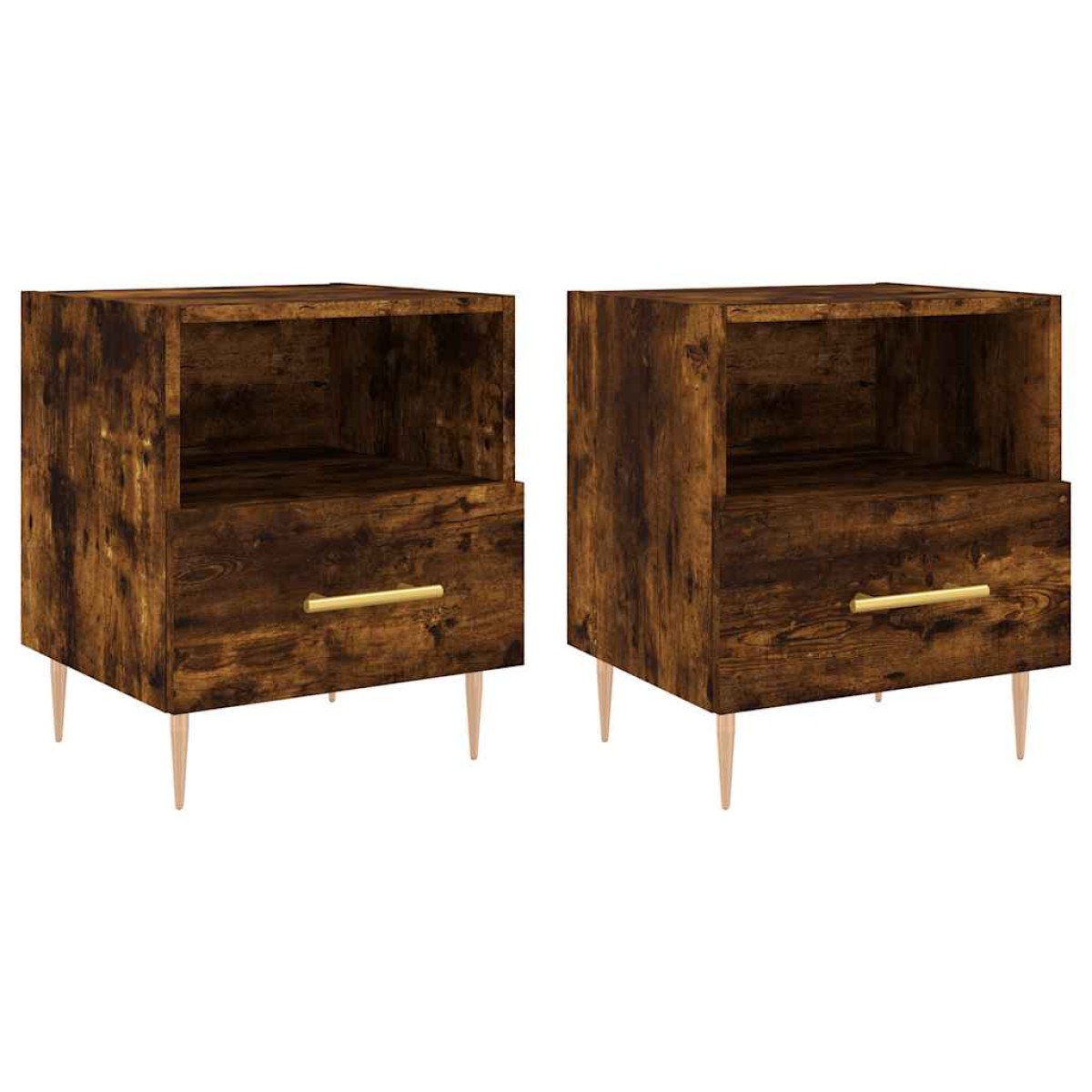 vidaXL Κομοδίνα 2 τεμ. Καπνιστή Δρυς 40 x 35 x 47,5 εκ. Επεξεργ. Ξύλο