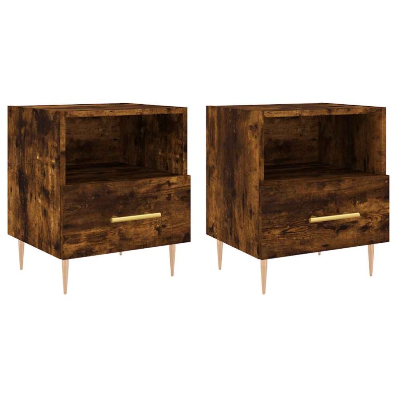 vidaXL Κομοδίνα 2 τεμ. Καπνιστή Δρυς 40 x 35 x 47,5 εκ. Επεξεργ. Ξύλο