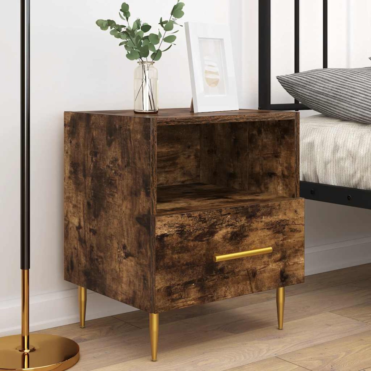 vidaXL Κομοδίνα 2 τεμ. Καπνιστή Δρυς 40 x 35 x 47,5 εκ. Επεξεργ. Ξύλο