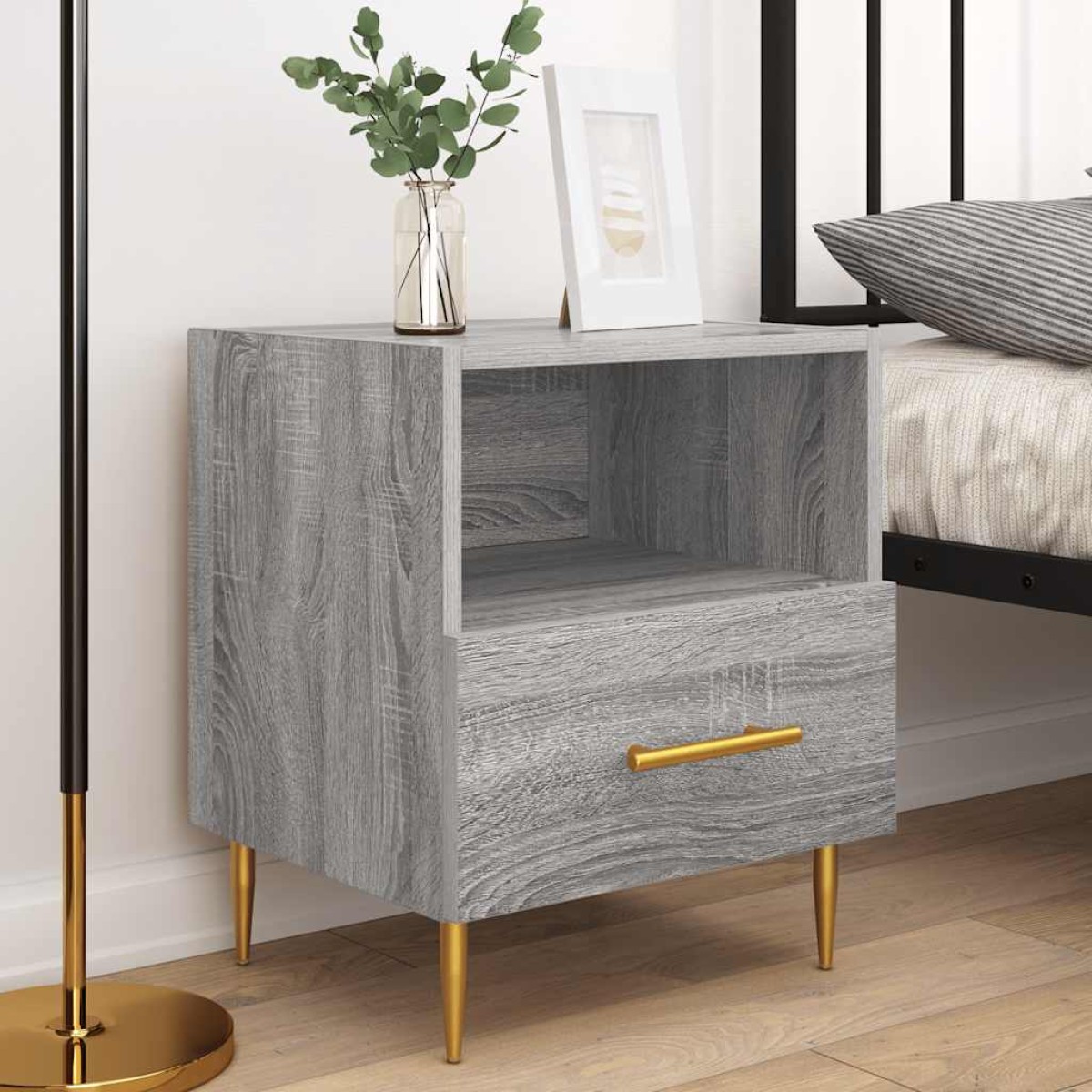 vidaXL Κομοδίνα 2 τεμ. Γκρι Sonoma 40 x 35 x 47,5 εκ. Επεξεργ. Ξύλο