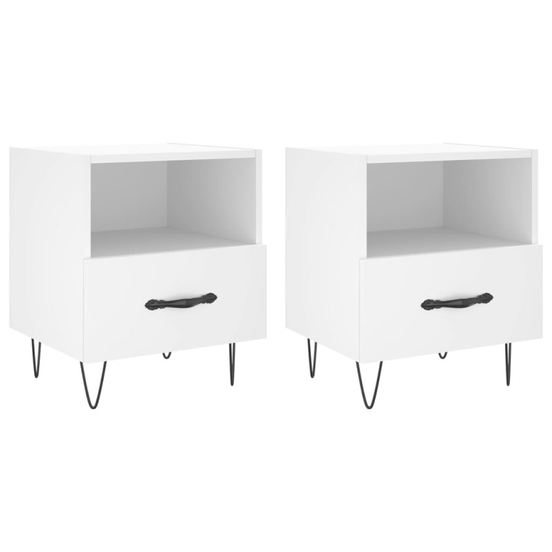 vidaXL Κομοδίνα 2 τεμ. Λευκά 40 x 35 x 47,5 εκ. από Επεξεργασμένο Ξύλο