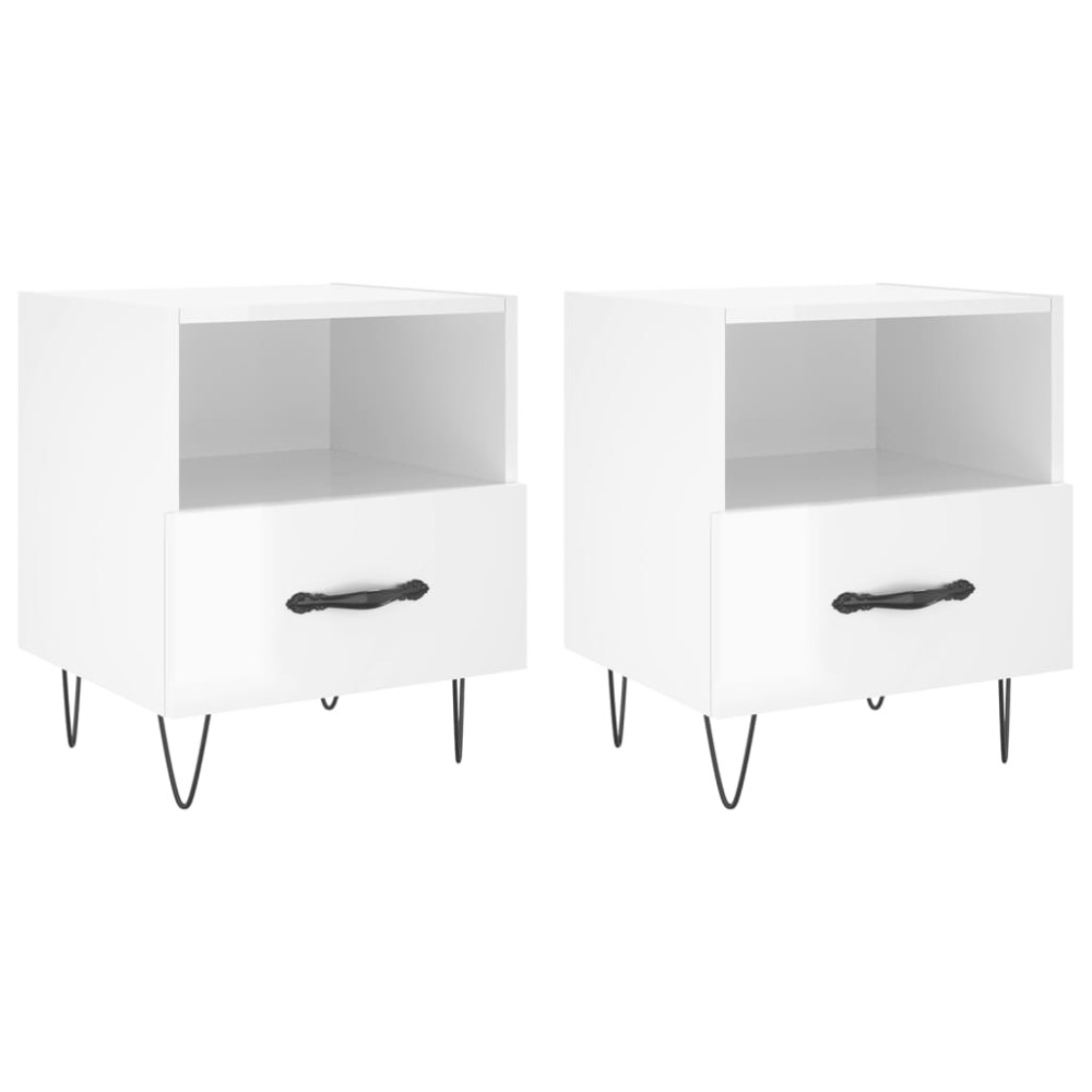 vidaXL Κομοδίνα 2 τεμ. Γυαλ. Λευκό 40x35x47,5 εκ. Επεξεργασμένο Ξύλο