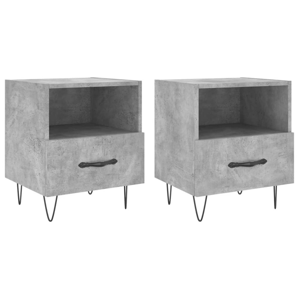 vidaXL Κομοδίνα 2 τεμ. Γκρι Σκυροδεμ. 40 x 35 x 47,5 εκ. Επεξεργ. Ξύλο