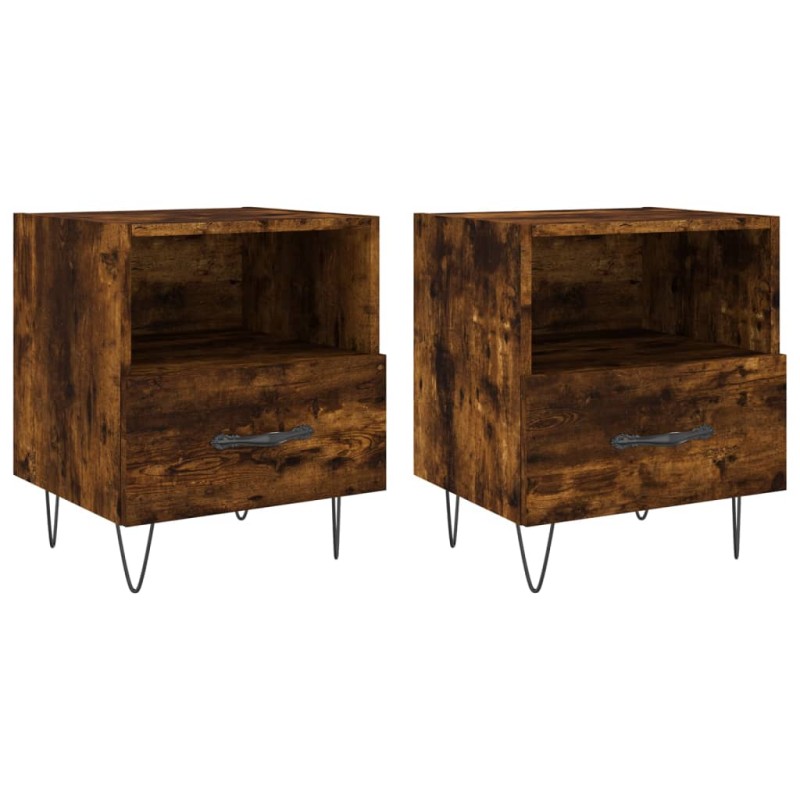 vidaXL Κομοδίνα 2 τεμ. Καπνιστή Δρυς 40 x 35 x 47,5 εκ. Επεξεργ. Ξύλο