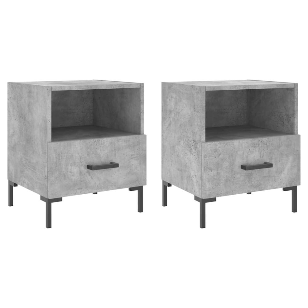 vidaXL Κομοδίνα 2 τεμ. Γκρι Σκυροδεμ. 40 x 35 x 47,5 εκ. Επεξεργ. Ξύλο