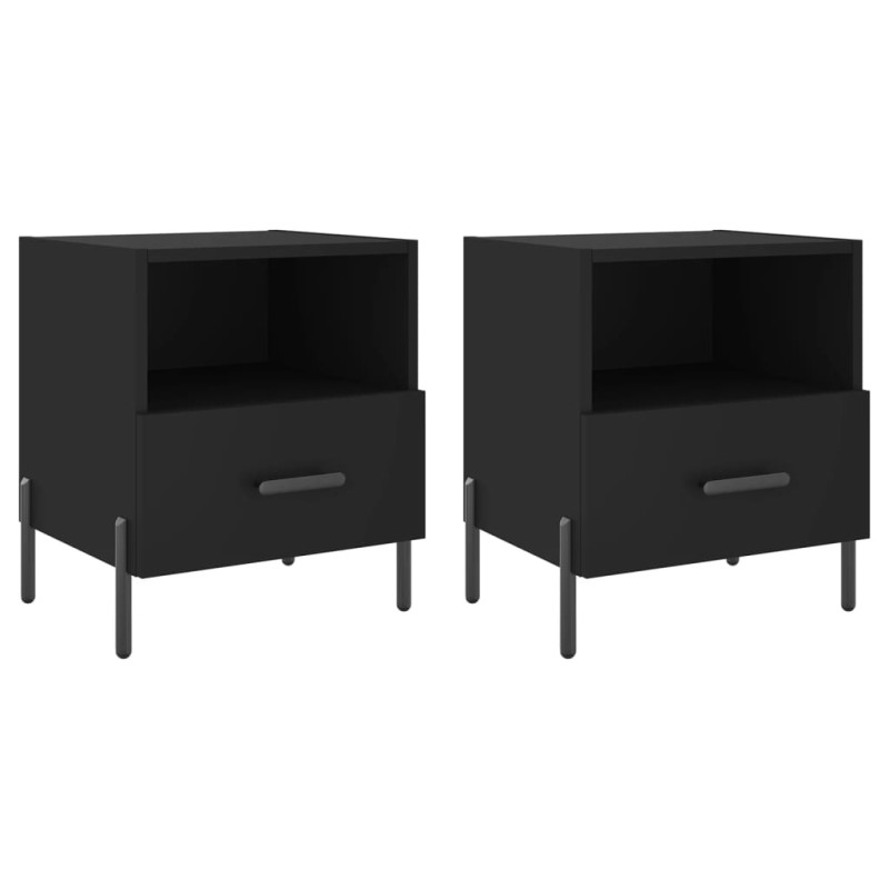 vidaXL Κομοδίνα 2 τεμ. Μαύρα 40 x 35 x 47,5 εκ. από Επεξεργασμένο Ξύλο