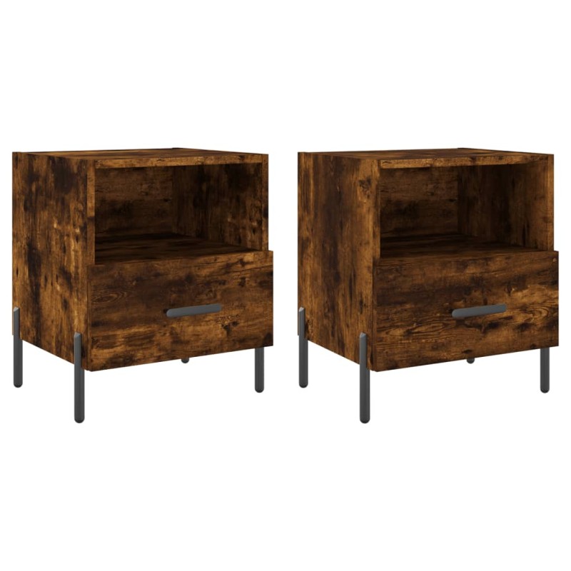 vidaXL Κομοδίνα 2 τεμ. Καπνιστή Δρυς 40 x 35 x 47,5 εκ. Επεξεργ. Ξύλο