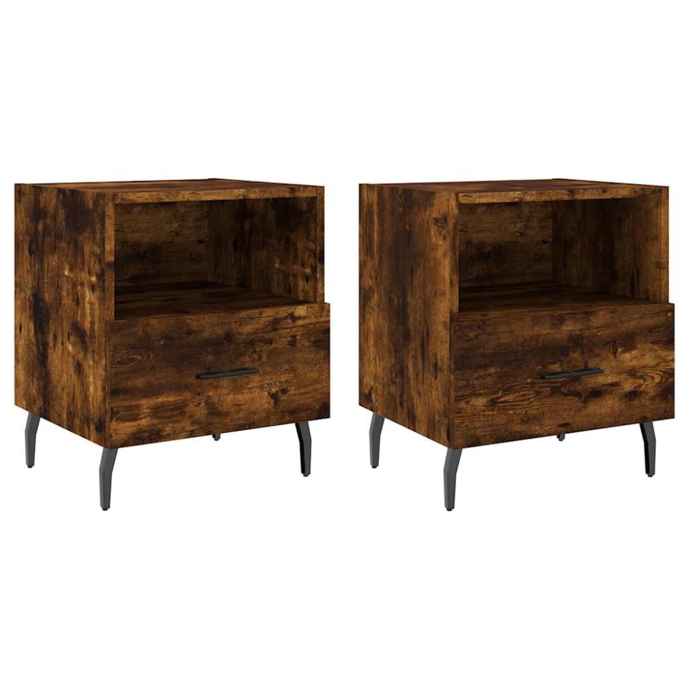 vidaXL Κομοδίνα 2 τεμ. Καπνιστή Δρυς 40 x 35 x 47,5 εκ. Επεξεργ. Ξύλο