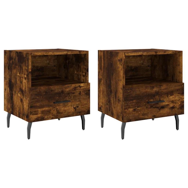 vidaXL Κομοδίνα 2 τεμ. Καπνιστή Δρυς 40 x 35 x 47,5 εκ. Επεξεργ. Ξύλο