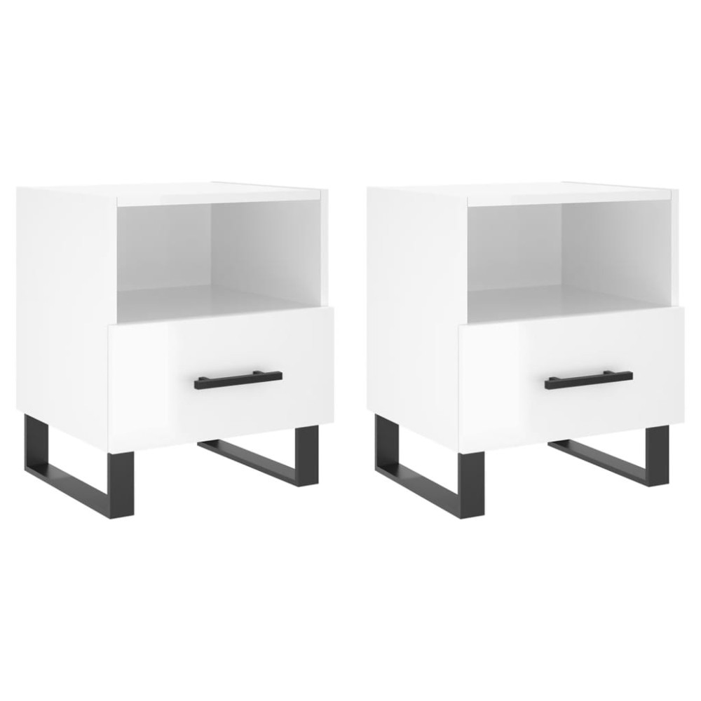 vidaXL Κομοδίνα 2 τεμ. Γυαλ. Λευκό 40x35x47,5 εκ. Επεξεργασμένο Ξύλο