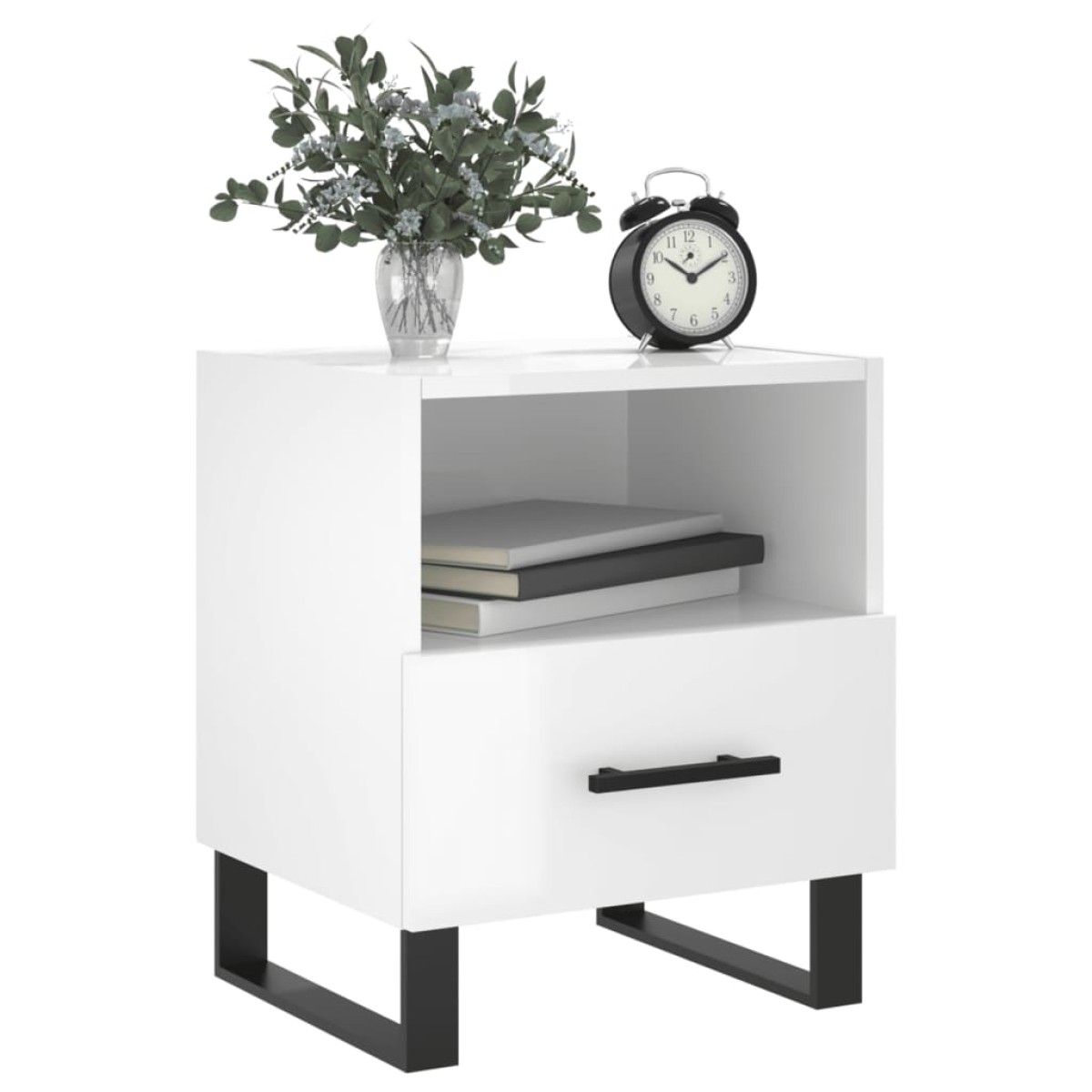 vidaXL Κομοδίνα 2 τεμ. Γυαλ. Λευκό 40x35x47,5 εκ. Επεξεργασμένο Ξύλο