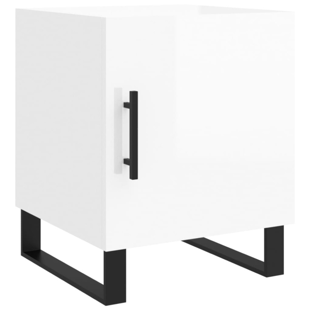 vidaXL Κομοδίνο Γυαλ. Λευκό 40 x 40 x 50 εκ. από Επεξεργασμένο Ξύλο
