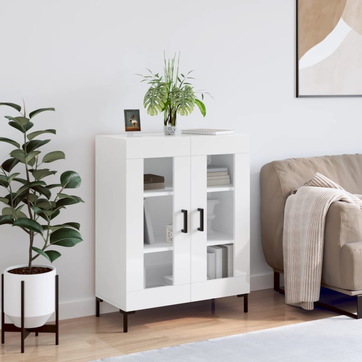 vidaXL Ντουλάπι Γυαλιστερό Λευκό 69,5x34x90 εκ. Επεξεργασμένο Ξύλο