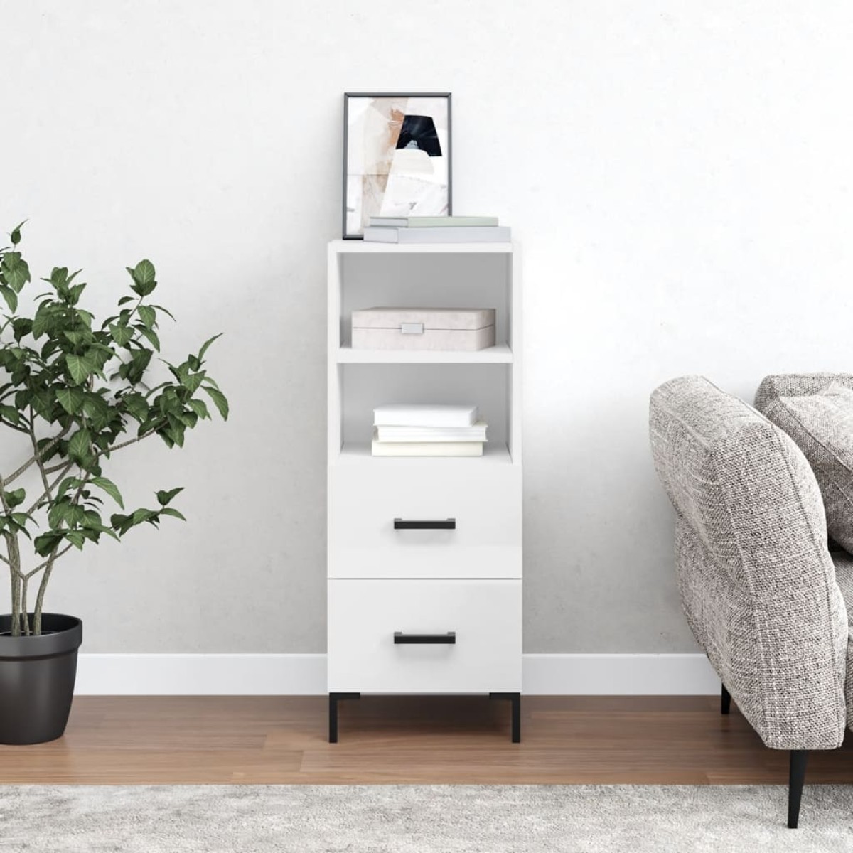 vidaXL Ντουλάπι Γυαλιστερό Λευκό 34,5x34x90 εκ. Επεξεργασμένο Ξύλο
