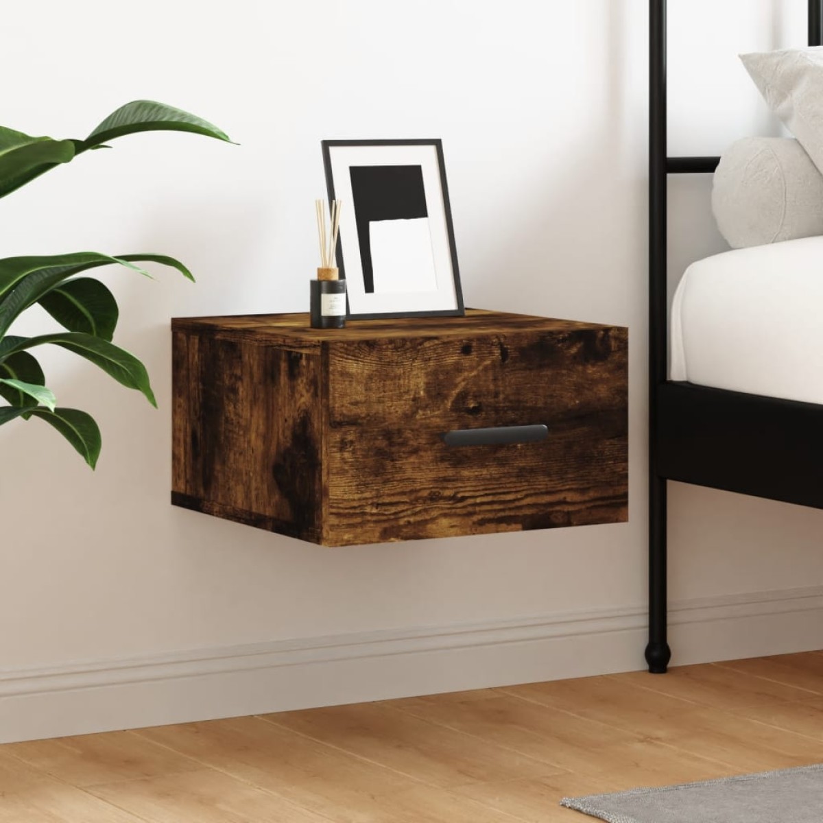 vidaXL Κομοδίνο Επιτοίχιο Καπνιστή Δρυς 35 x 35 x 20 εκ.