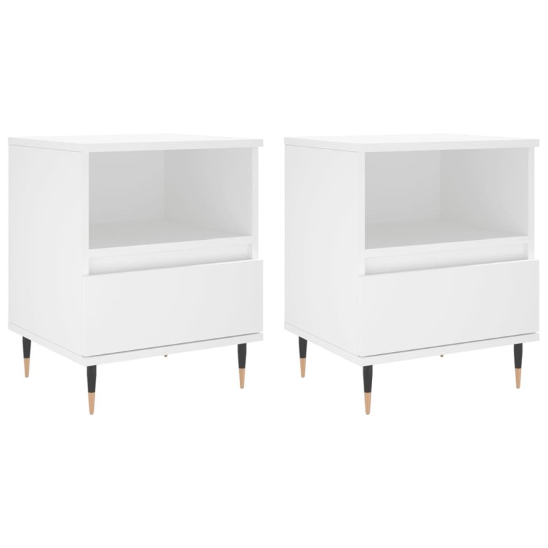 vidaXL Κομοδίνα Λευκά 2 τεμ. 40 x 35 x 50 εκ. από Επεξεργασμένο Ξύλο