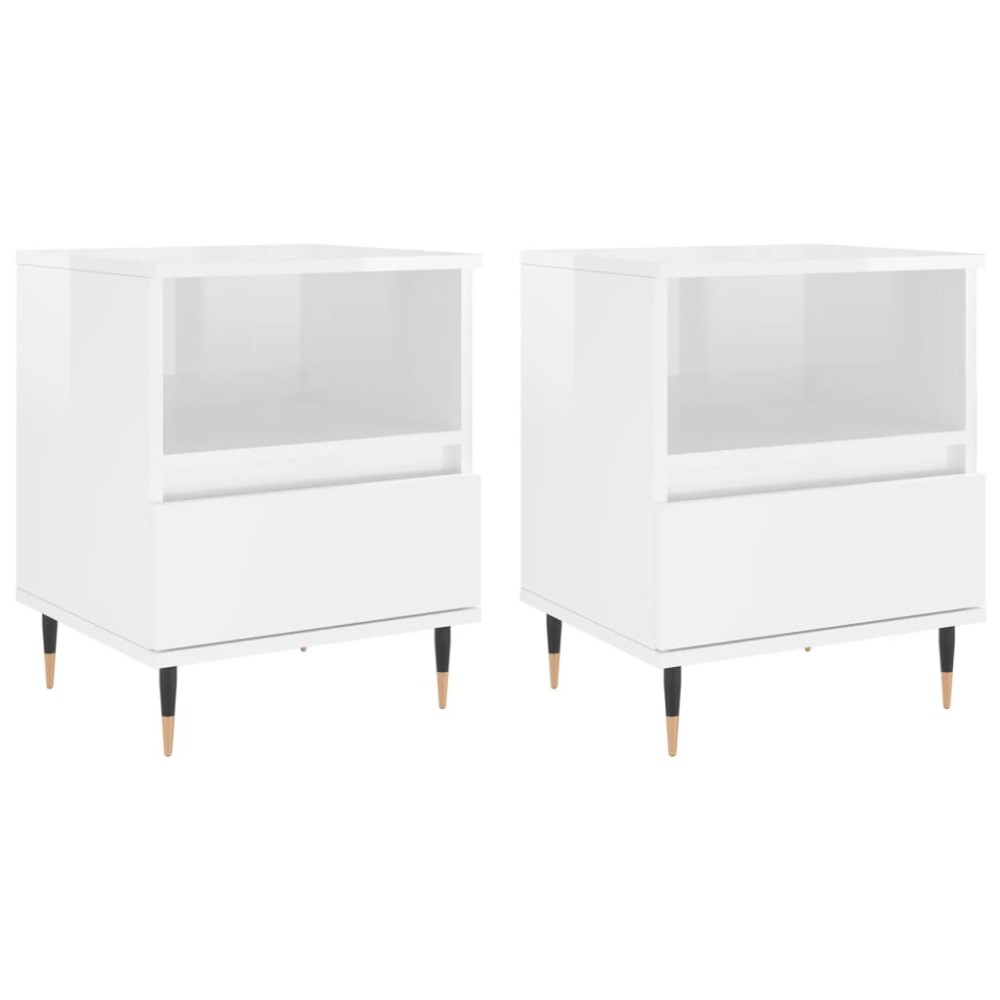 vidaXL Κομοδίνα 2 τεμ. Γυαλ. Λευκό 40 x 35 x 50 εκ. Επεξεργασμένο Ξύλο