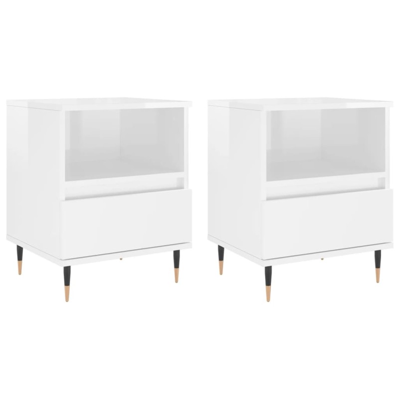 vidaXL Κομοδίνα 2 τεμ. Γυαλ. Λευκό 40 x 35 x 50 εκ. Επεξεργασμένο Ξύλο