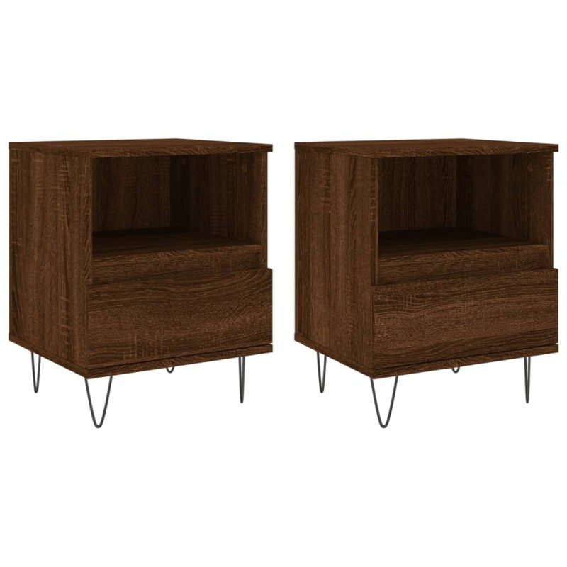 vidaXL Κομοδίνα 2 τεμ. Καφέ Δρυς 40 x 35 x 50 εκ. από Επεξεργ. Ξύλο