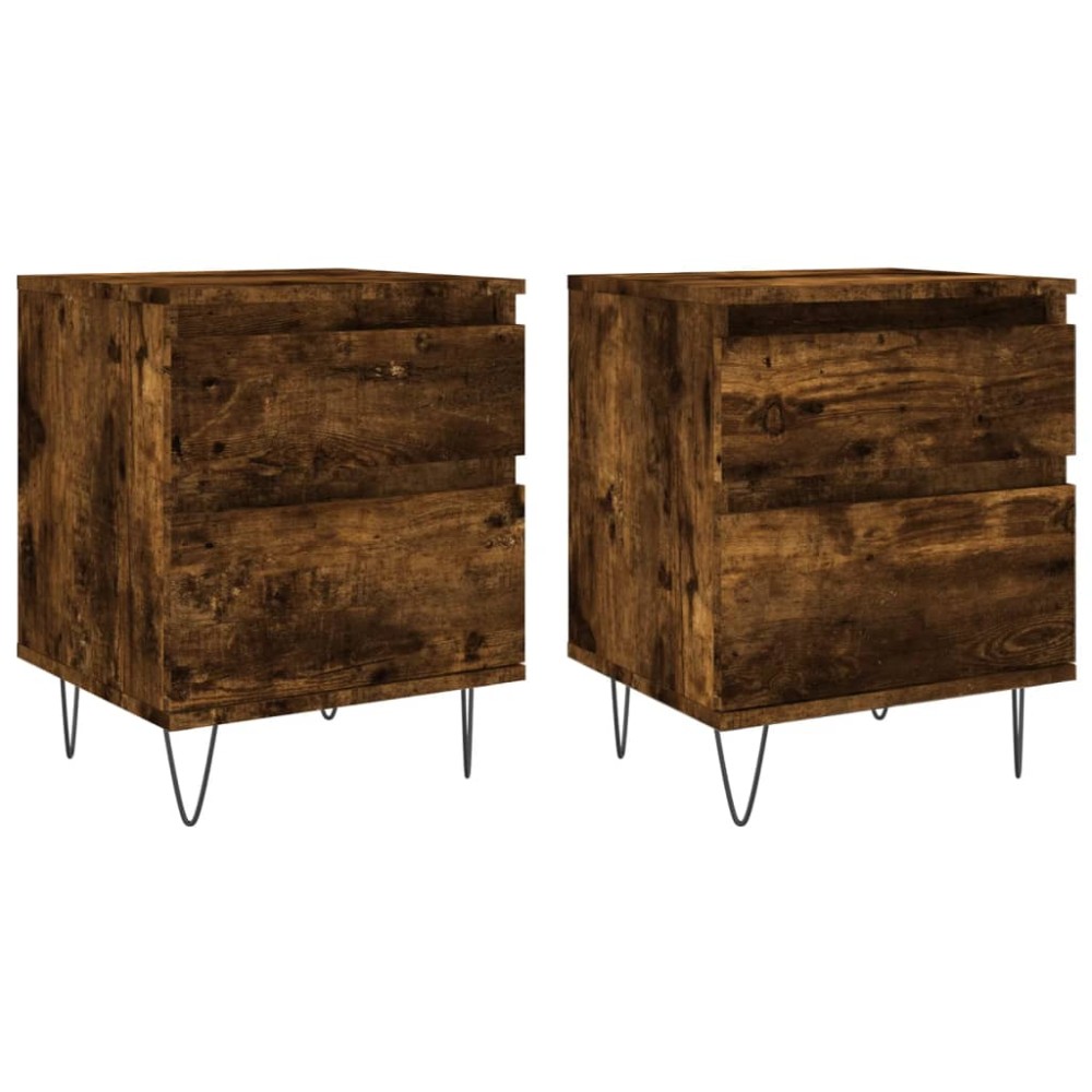 vidaXL Κομοδίνα 2 τεμ. Καπνιστή Δρυς 40 x 35 x 50 εκ. Επεξεργ. Ξύλο