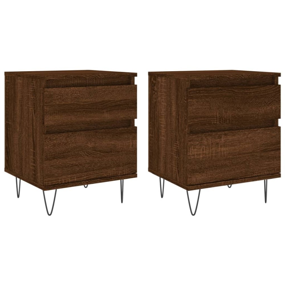 vidaXL Κομοδίνα 2 τεμ. Καφέ Δρυς 40 x 35 x 50 εκ. από Επεξεργ. Ξύλο