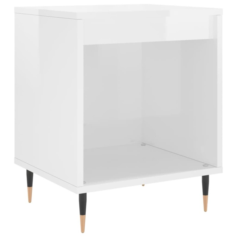 vidaXL Κομοδίνο Γυαλ. Λευκό 40 x 35 x 50 εκ. από Επεξεργασμένο Ξύλο