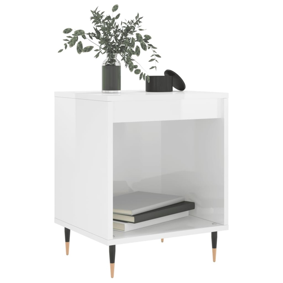 vidaXL Κομοδίνο Γυαλ. Λευκό 40 x 35 x 50 εκ. από Επεξεργασμένο Ξύλο