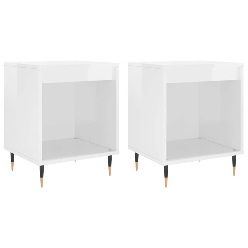 vidaXL Κομοδίνα 2 τεμ. Γυαλ. Λευκό 40 x 35 x 50 εκ. Επεξεργασμένο Ξύλο