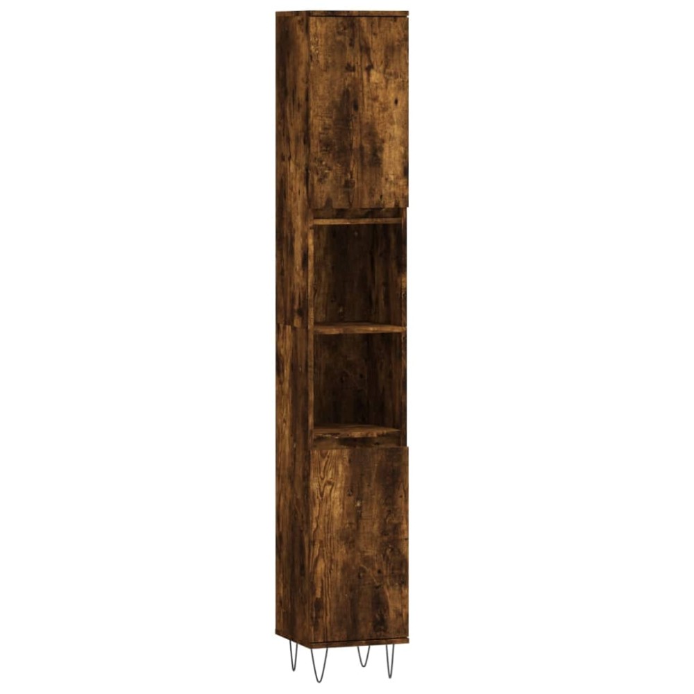 vidaXL Ντουλάπι Μπάνιου Καπνιστή Δρυς 30x30x190 εκ. Επεξεργασμένο Ξύλο