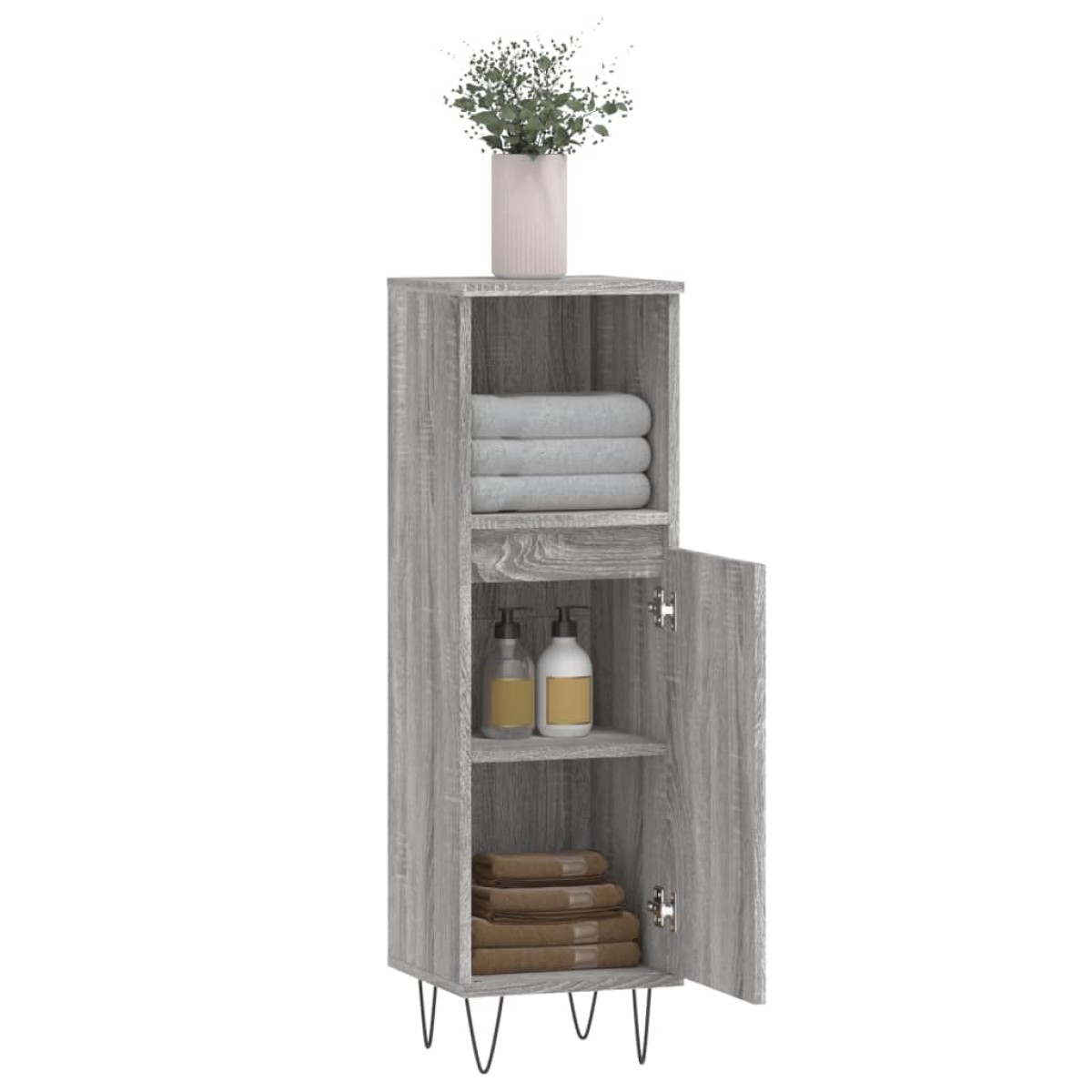 vidaXL Ντουλάπι Μπάνιου Γκρι Sonoma 30x30x100 εκ. Επεξεργασμένο Ξύλο