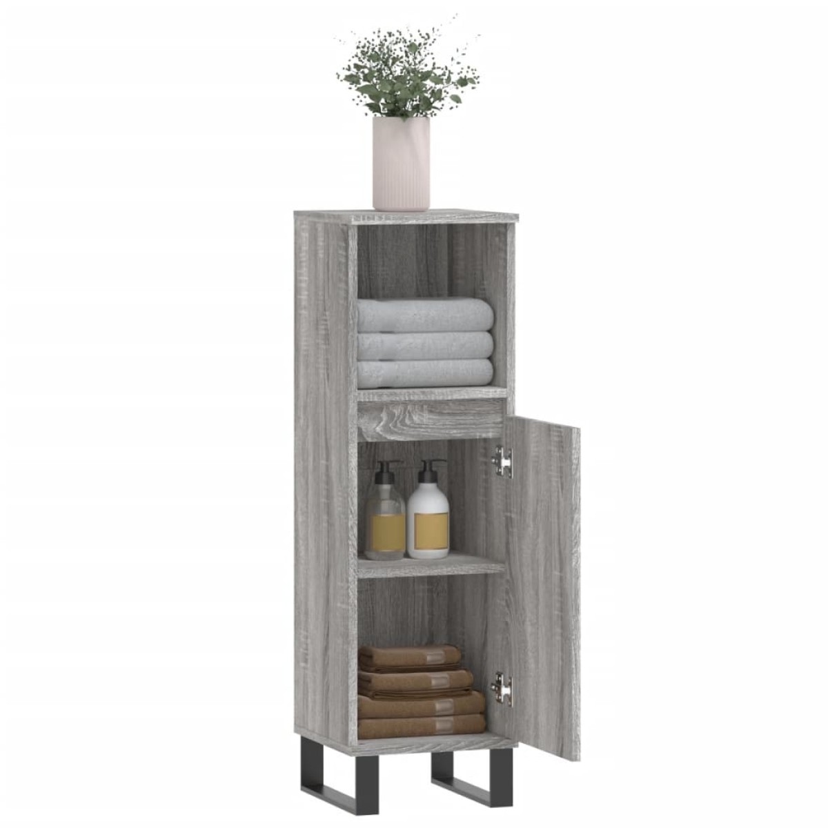 vidaXL Ντουλάπι Μπάνιου Γκρι Sonoma 30x30x100 εκ. Επεξεργασμένο Ξύλο