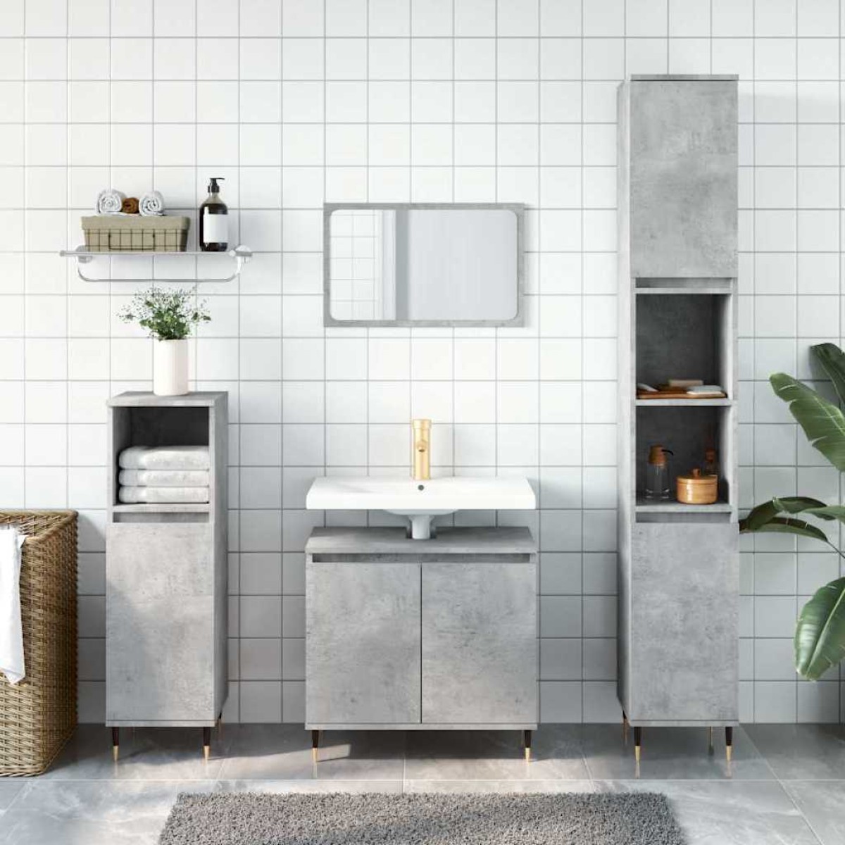 vidaXL Ντουλάπι Μπάνιου Γκρι Σκυροδεμ. 58 x 33 x 60 εκ. Επεξεργ. Ξύλο