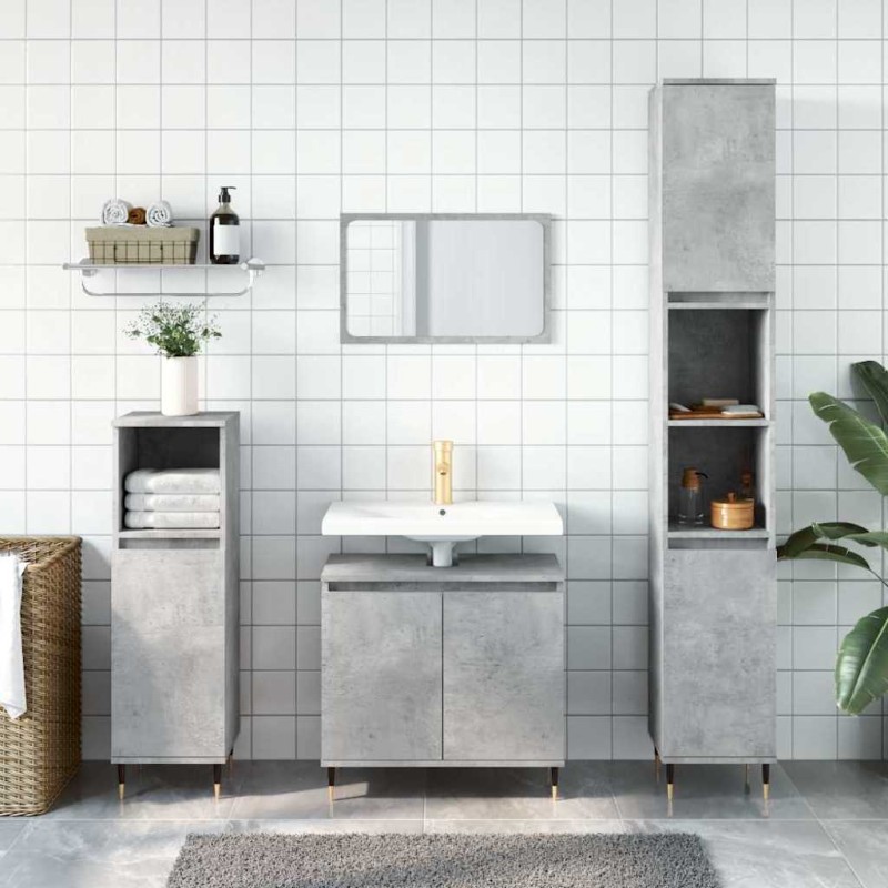 vidaXL Ντουλάπι Μπάνιου Γκρι Σκυροδεμ. 58 x 33 x 60 εκ. Επεξεργ. Ξύλο
