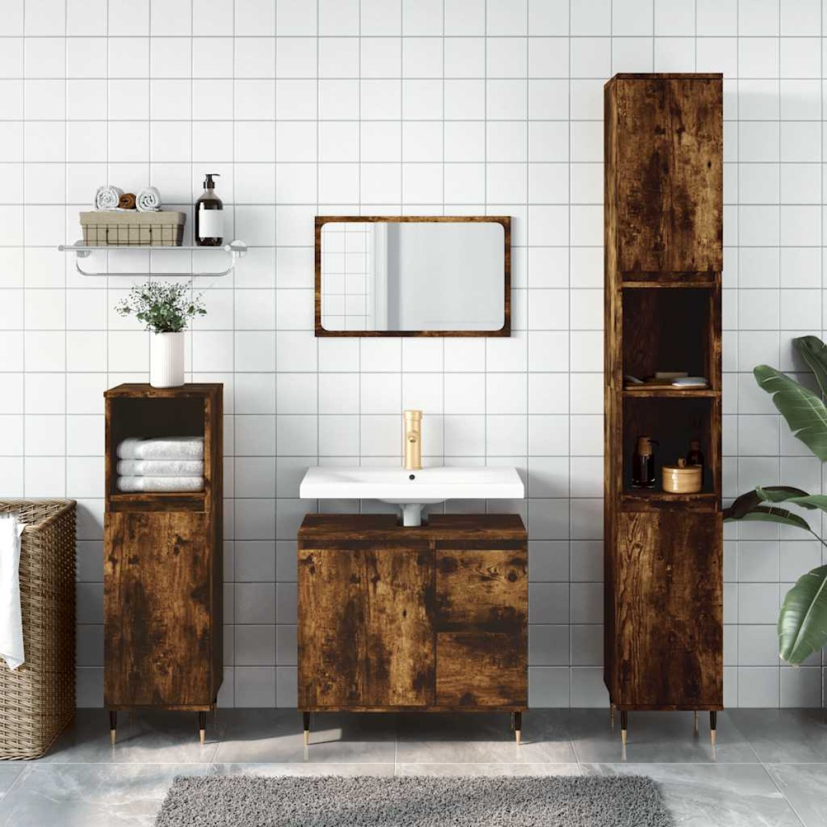 vidaXL Ντουλάπι Μπάνιου Καπνιστή Δρυς 65x33x60 εκ. Επεξεργασμένο Ξύλο