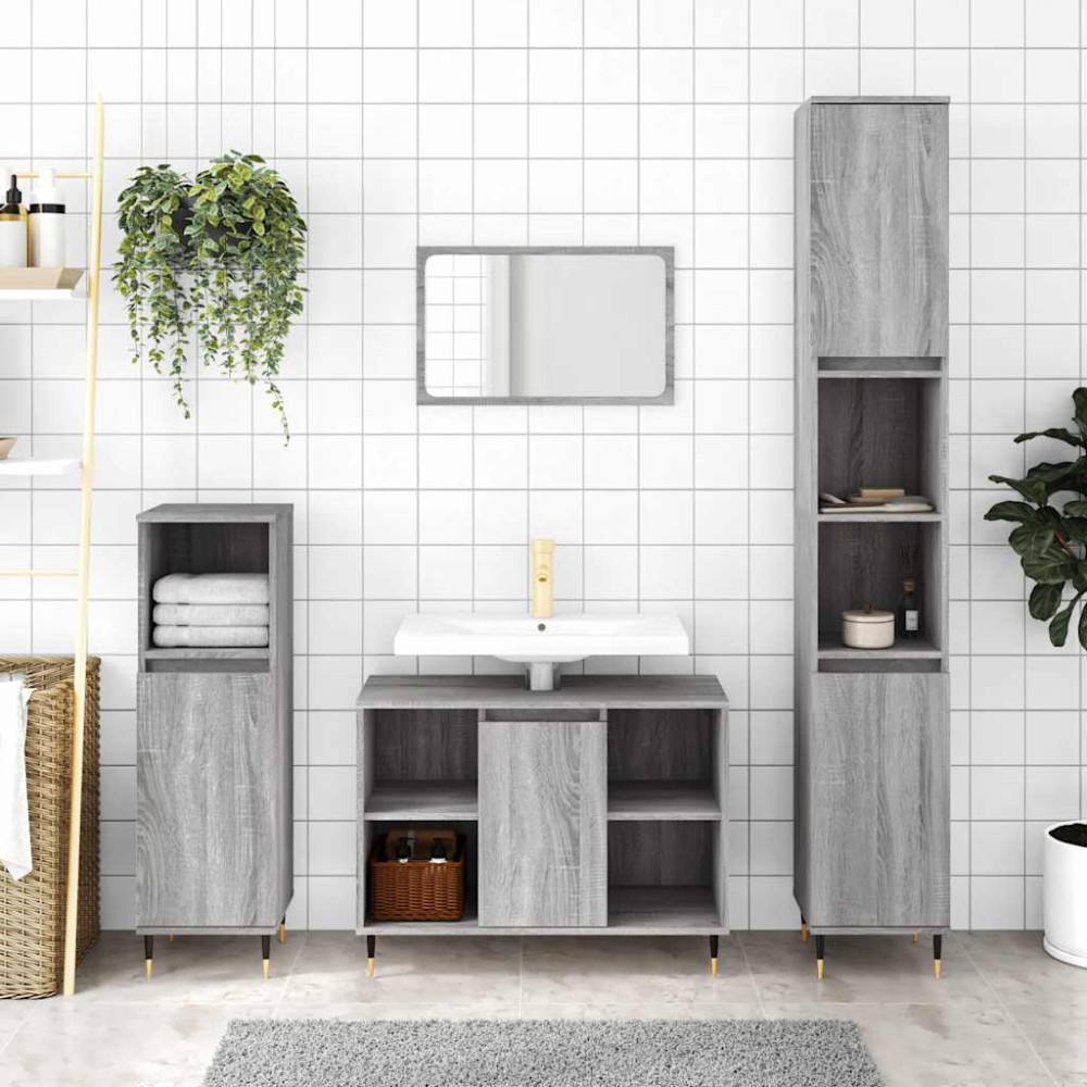 vidaXL Ντουλάπι Μπάνιου Γκρι Sonoma 80 x 33 x 60 εκ. από Επεξεργ. Ξύλο