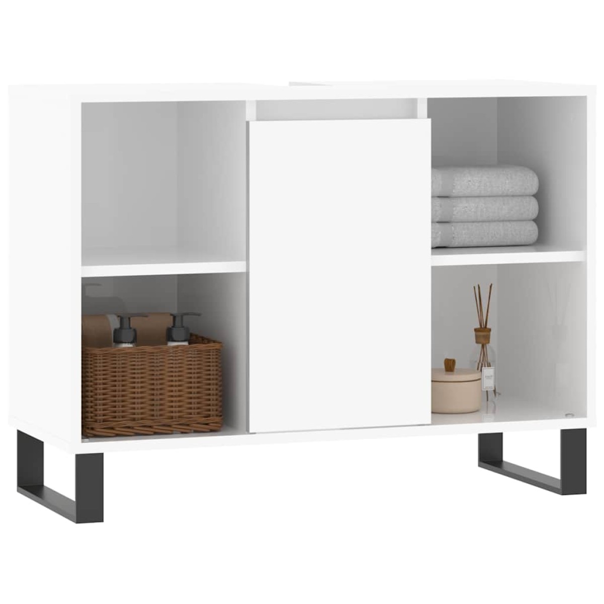 vidaXL Ντουλάπι Μπάνιου Γυαλ. Λευκό 80 x 33 x 60 εκ. από Επεξεργ. Ξύλο