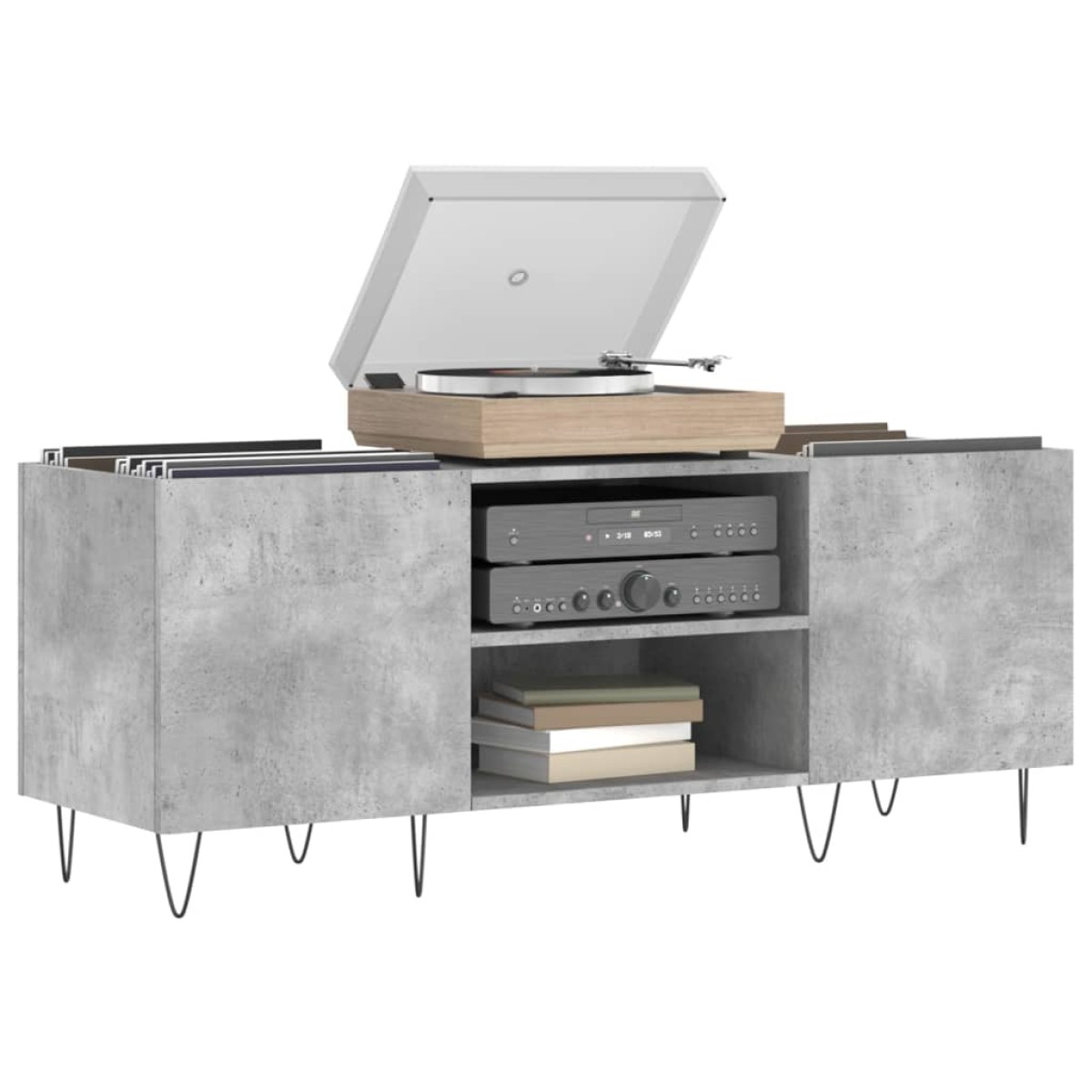 vidaXL Δισκοθήκη Γκρι Σκυροδέματος 121x38x48 εκ. Επεξεργασμένο Ξύλο