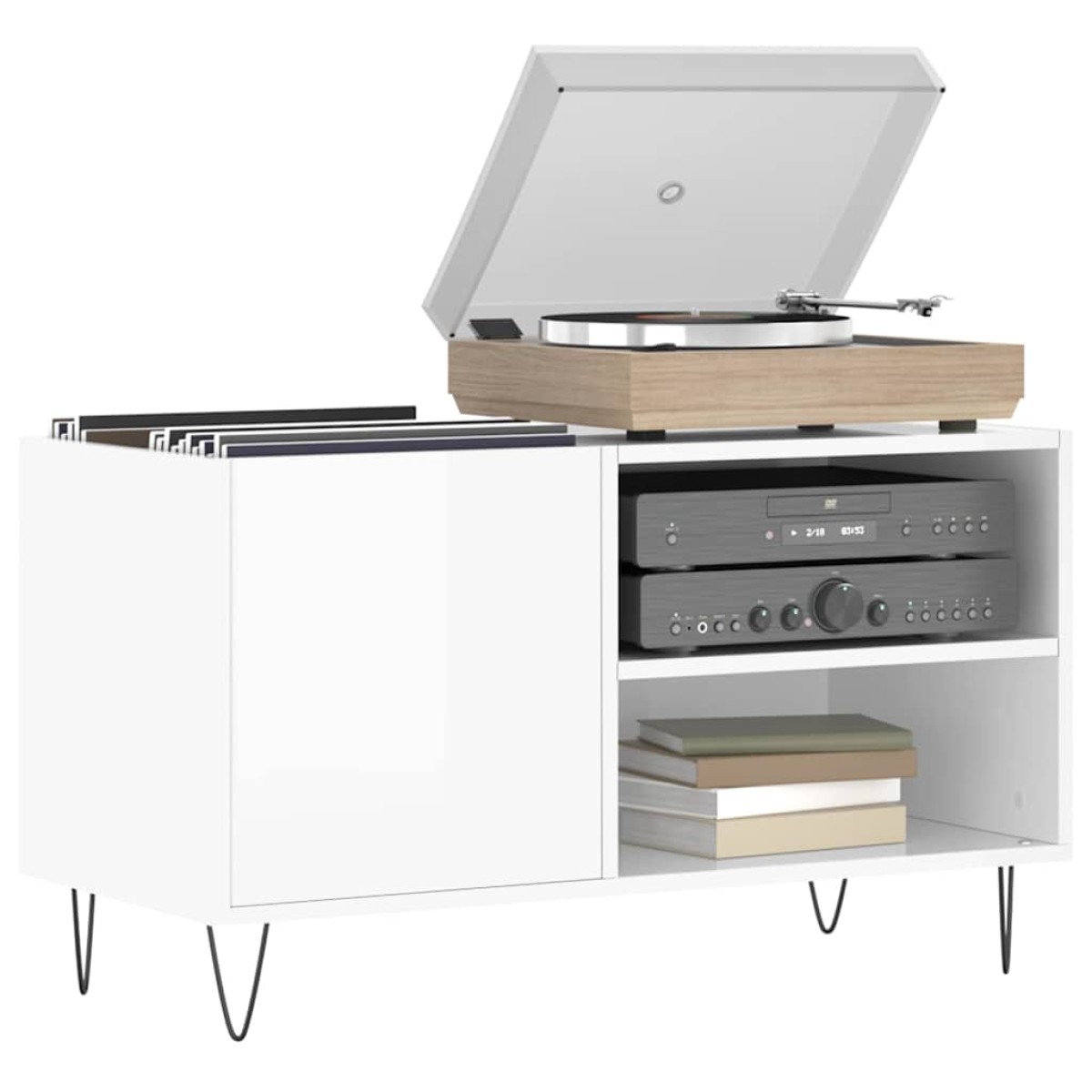vidaXL Δισκοθήκη Γυαλ. Λευκή 85 x 38 x 48 εκ. από Επεξεργασμένο Ξύλο