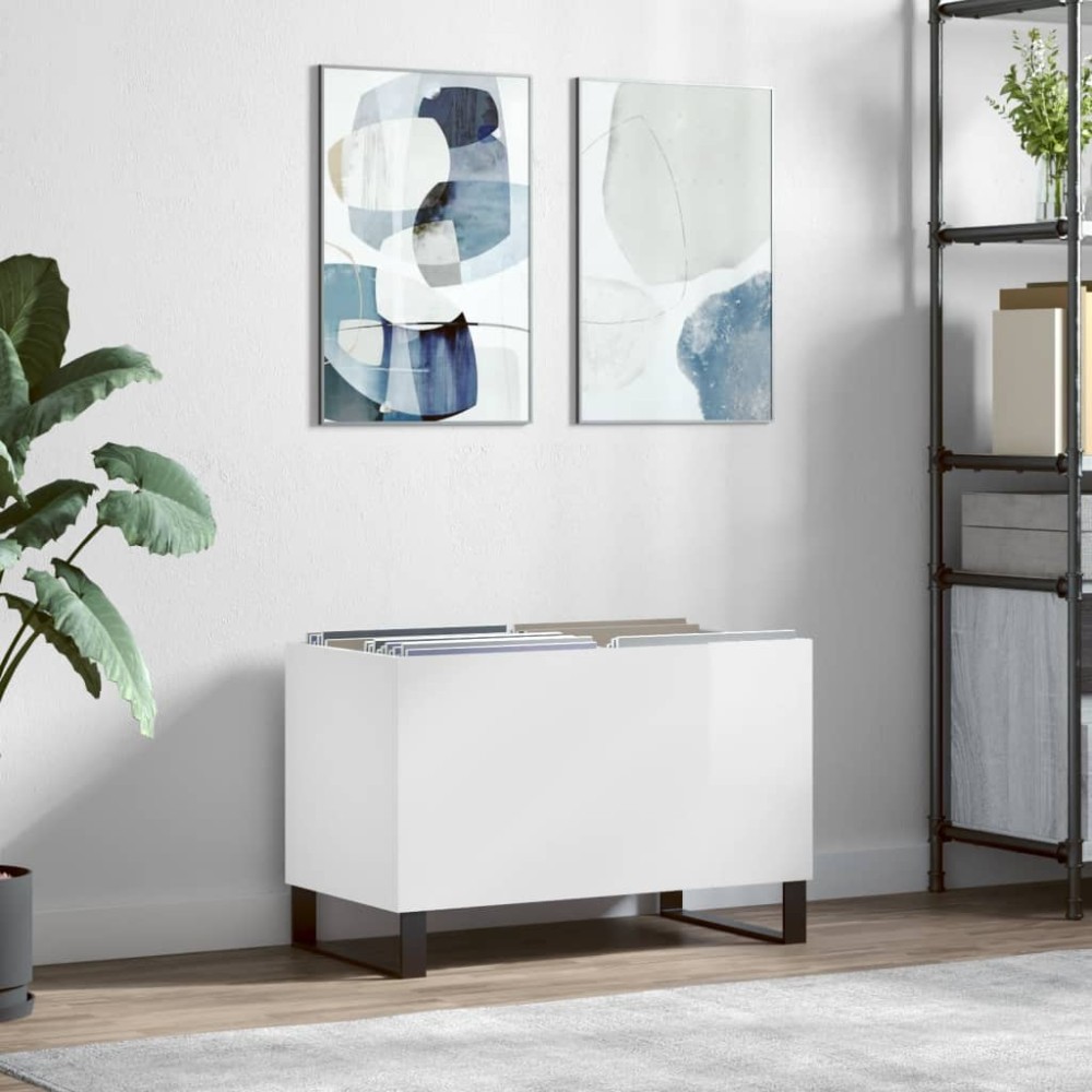 vidaXL Δισκοθήκη Γυαλιστερή Λευκή 74,5x38x48 εκ. Επεξεργασμένο Ξύλο