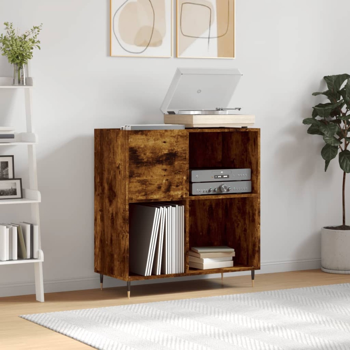 vidaXL Δισκοθήκη Καπνιστή Δρυς 84,5 x 38 x 89 εκ. από Επεξεργ. Ξύλο