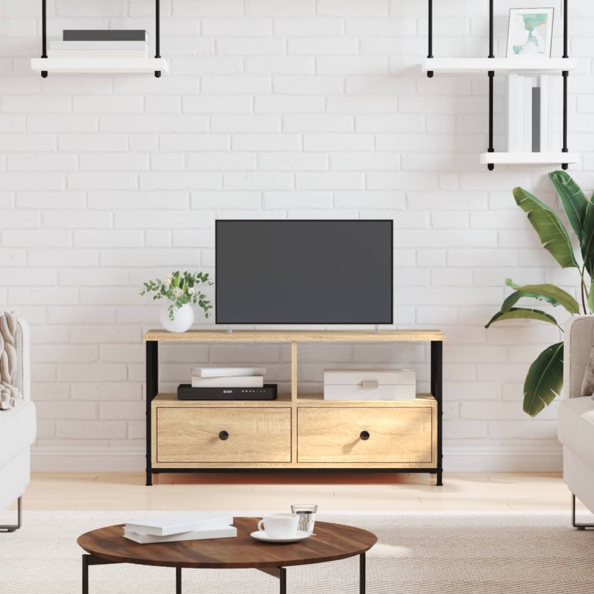 vidaXL Έπιπλο Τηλεόρασης Sonoma Δρυς 90x33x45 εκ. Επεξ. Ξύλο/Σίδερο