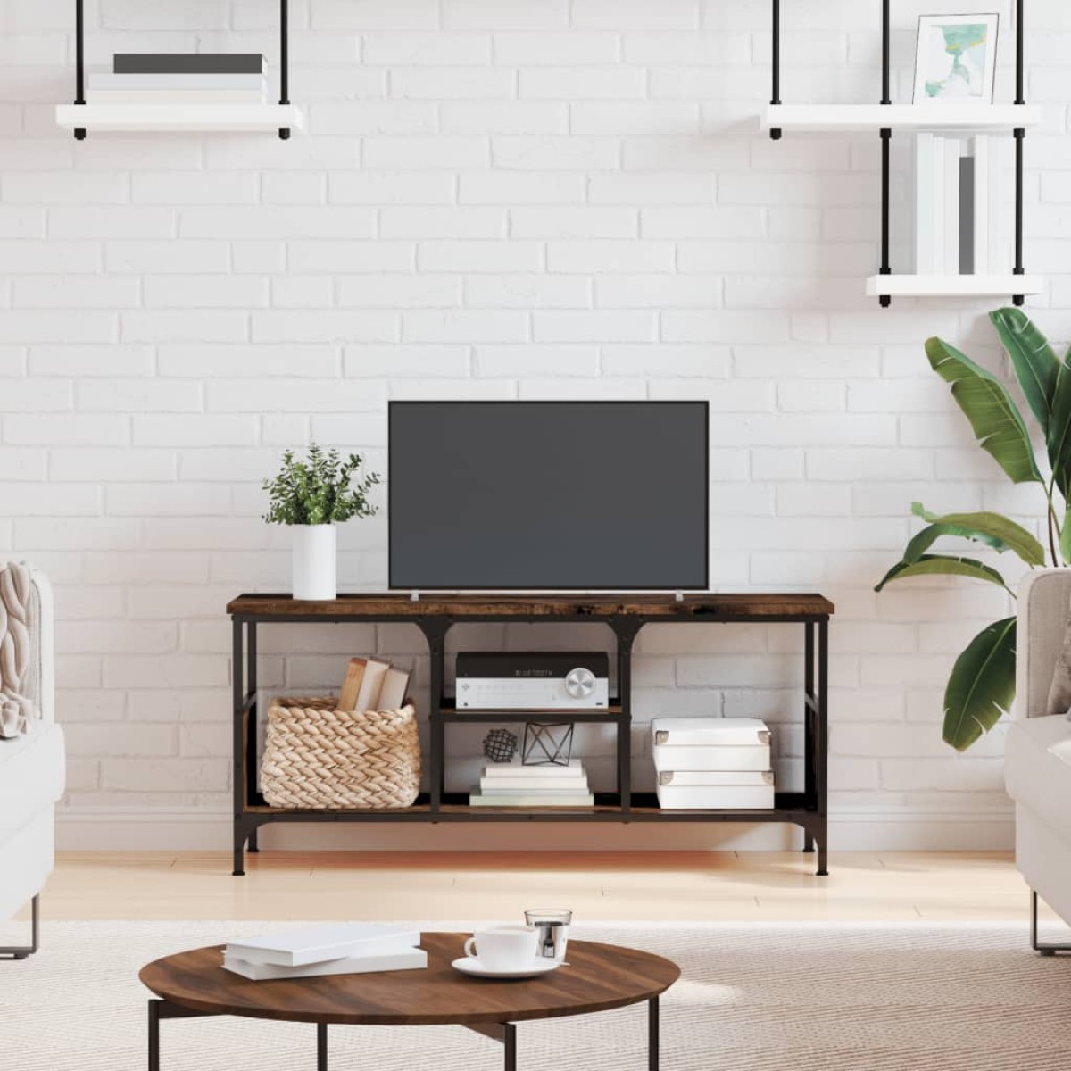 vidaXL Έπιπλο Τηλεόρασης Καπνιστή Δρυς 100x35x45 εκ. Επεξ. Ξύλο/Σίδερο