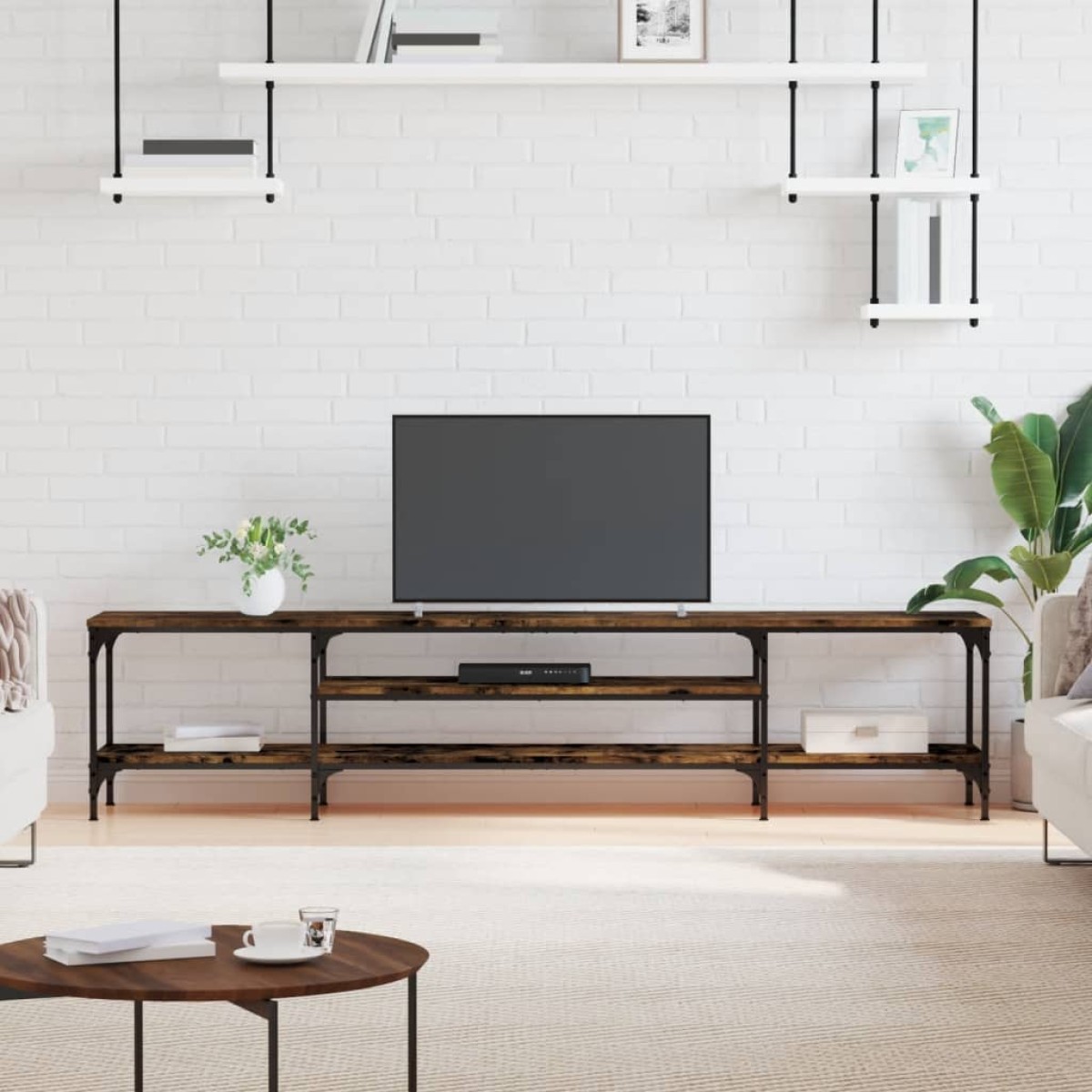 vidaXL Έπιπλο Τηλεόρασης Καπνιστή Δρυς 201x35x45 εκ. Επεξ. Ξύλο/Σίδερο
