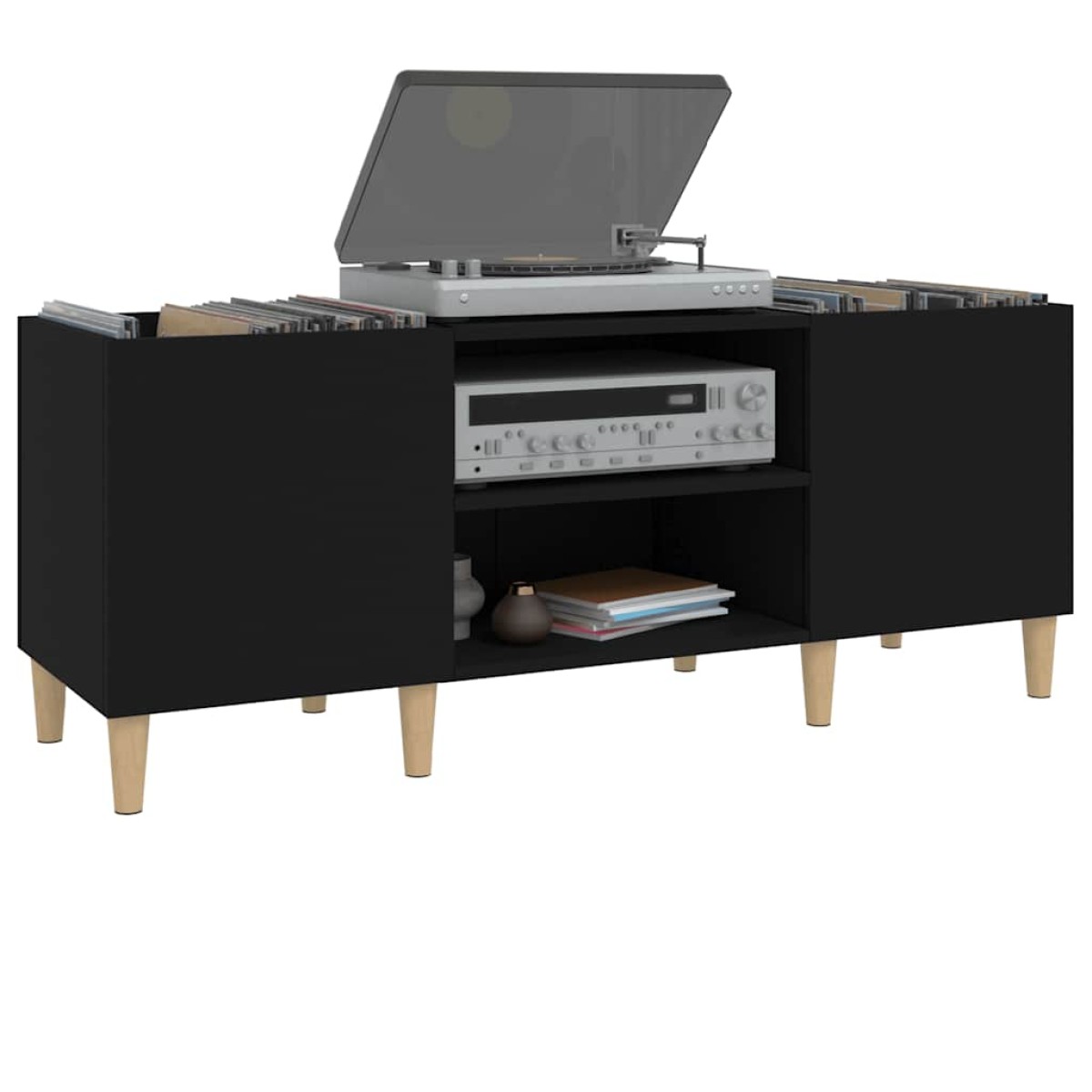 vidaXL Έπιπλο Δίσκων Μαύρο 121 x 38 x 48 εκ. από Επεξεργασμένο Ξύλο