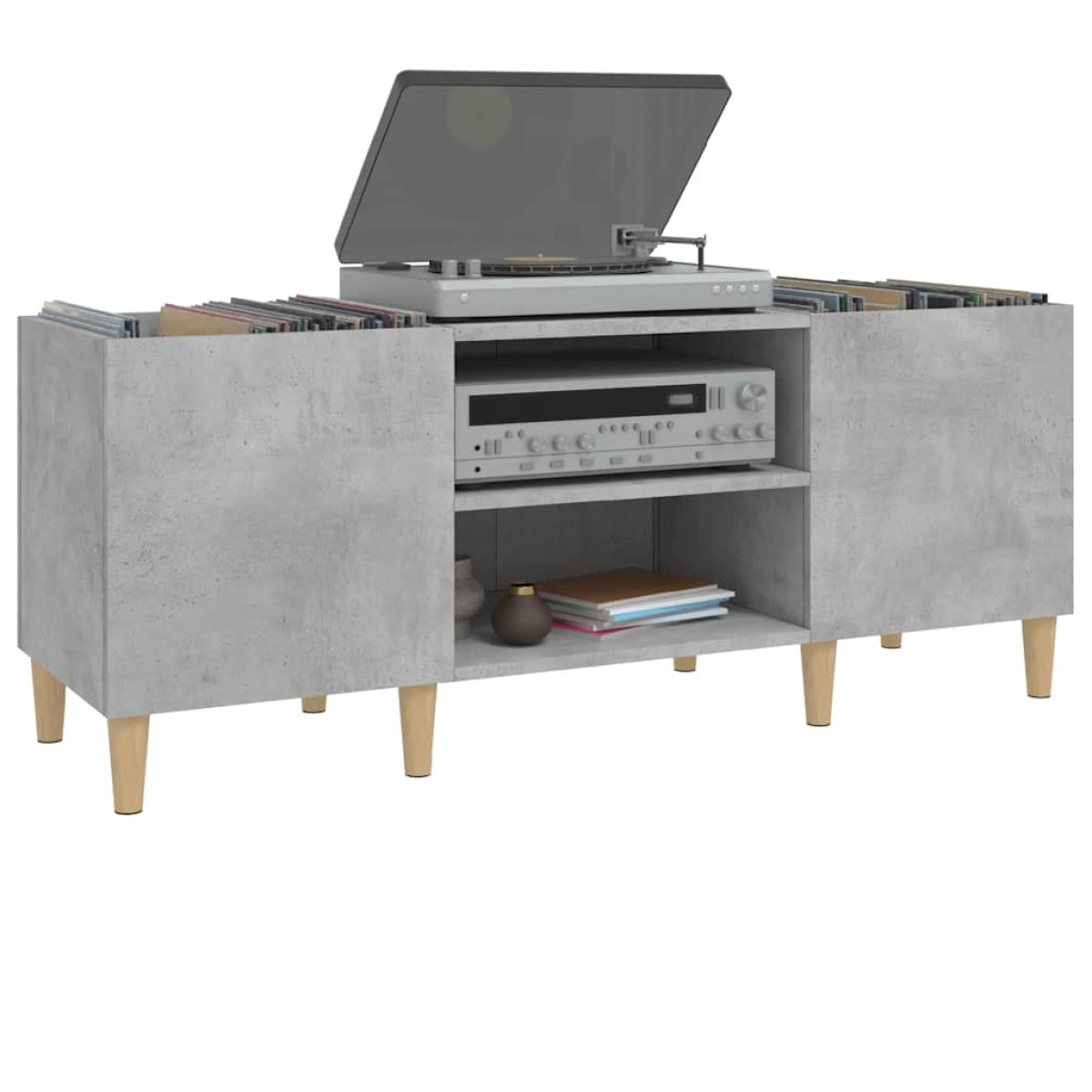 vidaXL Δισκοθήκη Γκρι Σκυροδέματος 121x38x48 εκ. Επεξεργασμένο Ξύλο