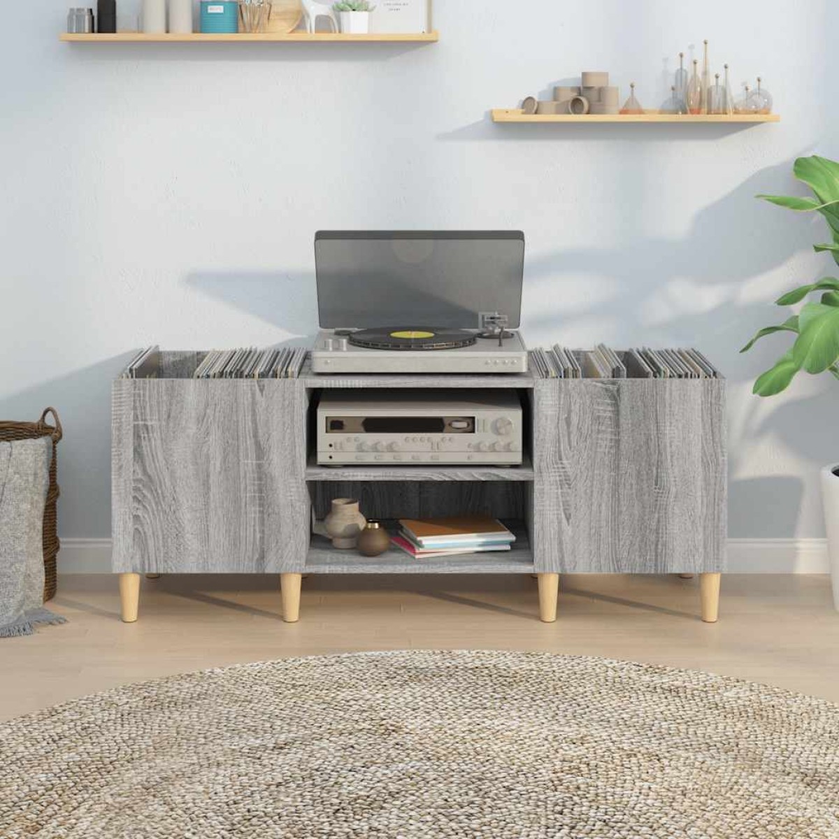 vidaXL Δισκοθήκη Γκρι Sonoma 121 x 38 x 48 εκ. από Επεξεργασμένο Ξύλο
