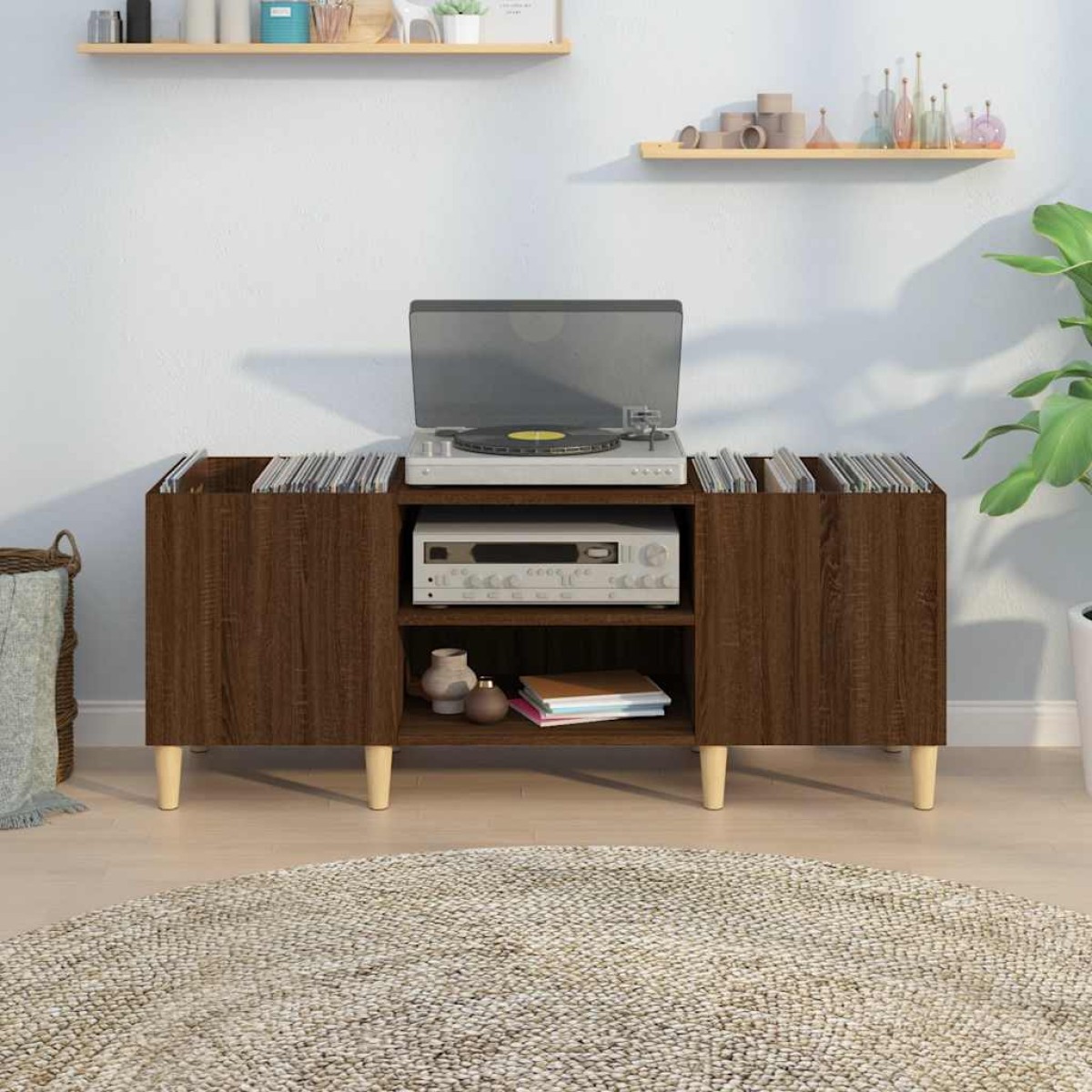 vidaXL Δισκοθήκη Καφέ Δρυς 121 x 38 x 48 εκ. από Επεξεργασμένο Ξύλο
