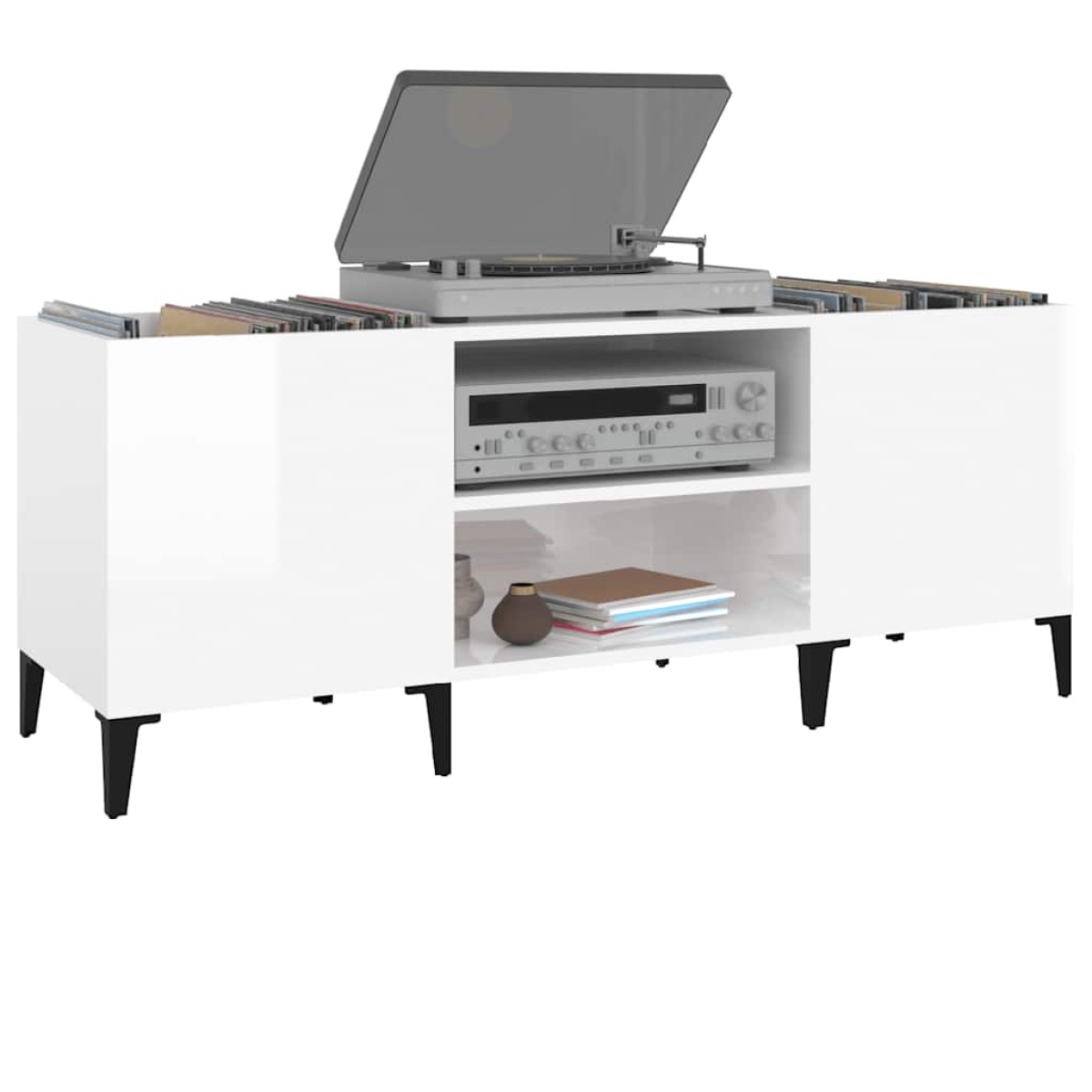 vidaXL Δισκοθήκη Λευκή 121 x 38 x 48 εκ. Επεξεργασμένο Ξύλο