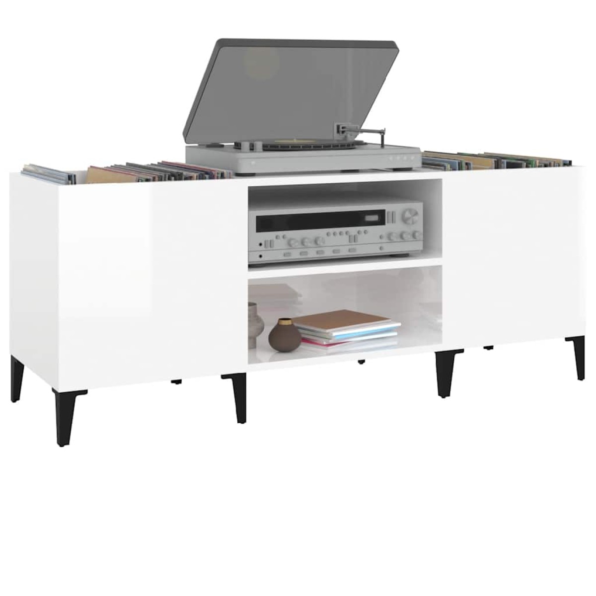 vidaXL Δισκοθήκη Γυαλιστερή Λευκή 121x38x48 εκ. από Επεξεργασμένο Ξύλο